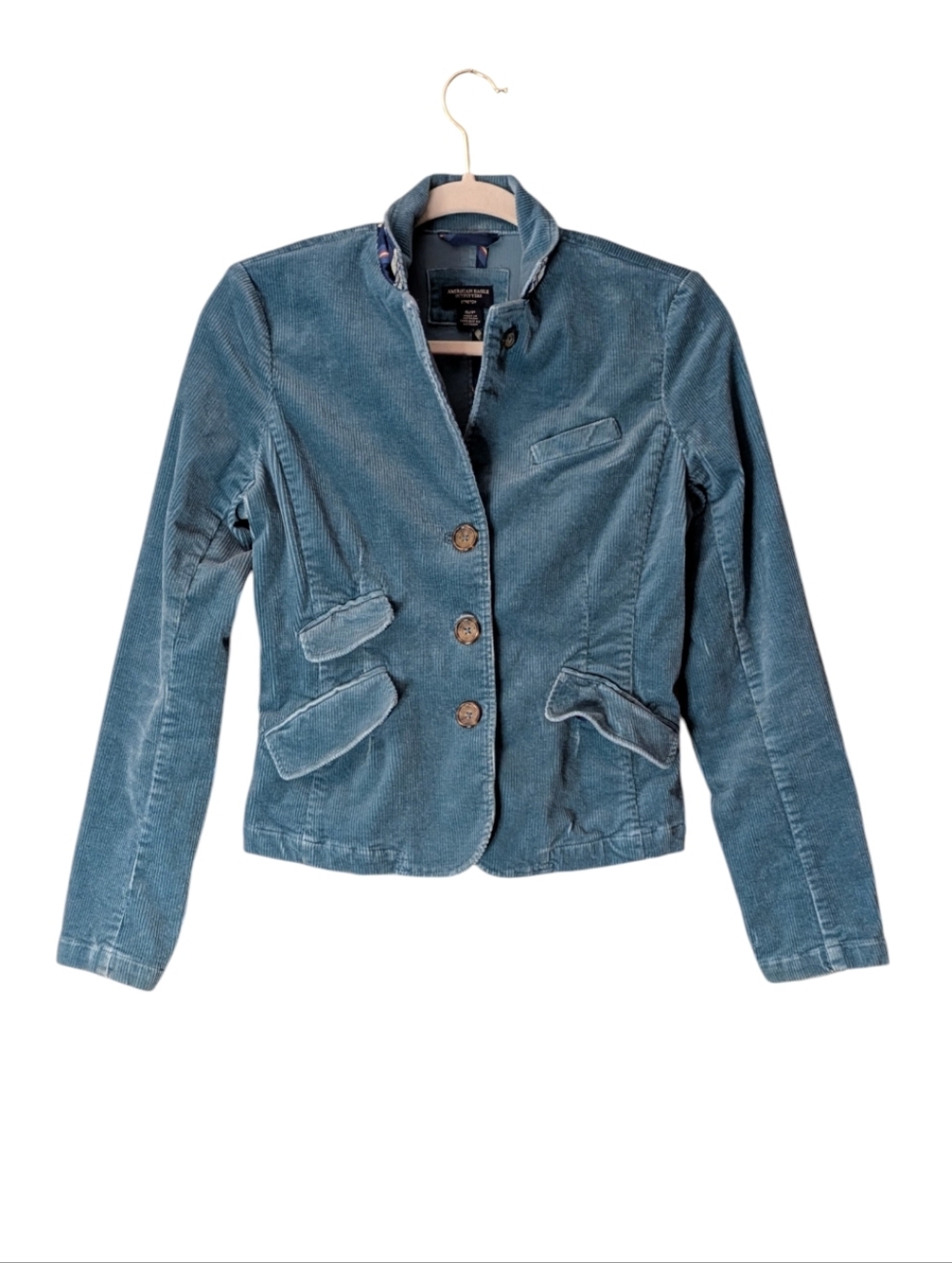 Vintage American Eagle blue Corduroy Blazer Jacket size Small Y2K stripe collar